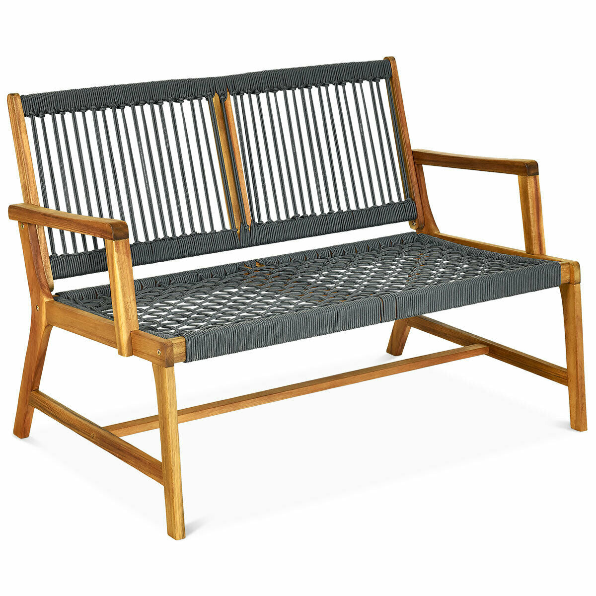 2-Person Acacia Wood Outdoor Bench with Rope Weave