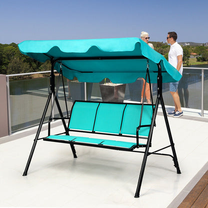3 Person Porch Swing with Adjustable Canopy - Blue