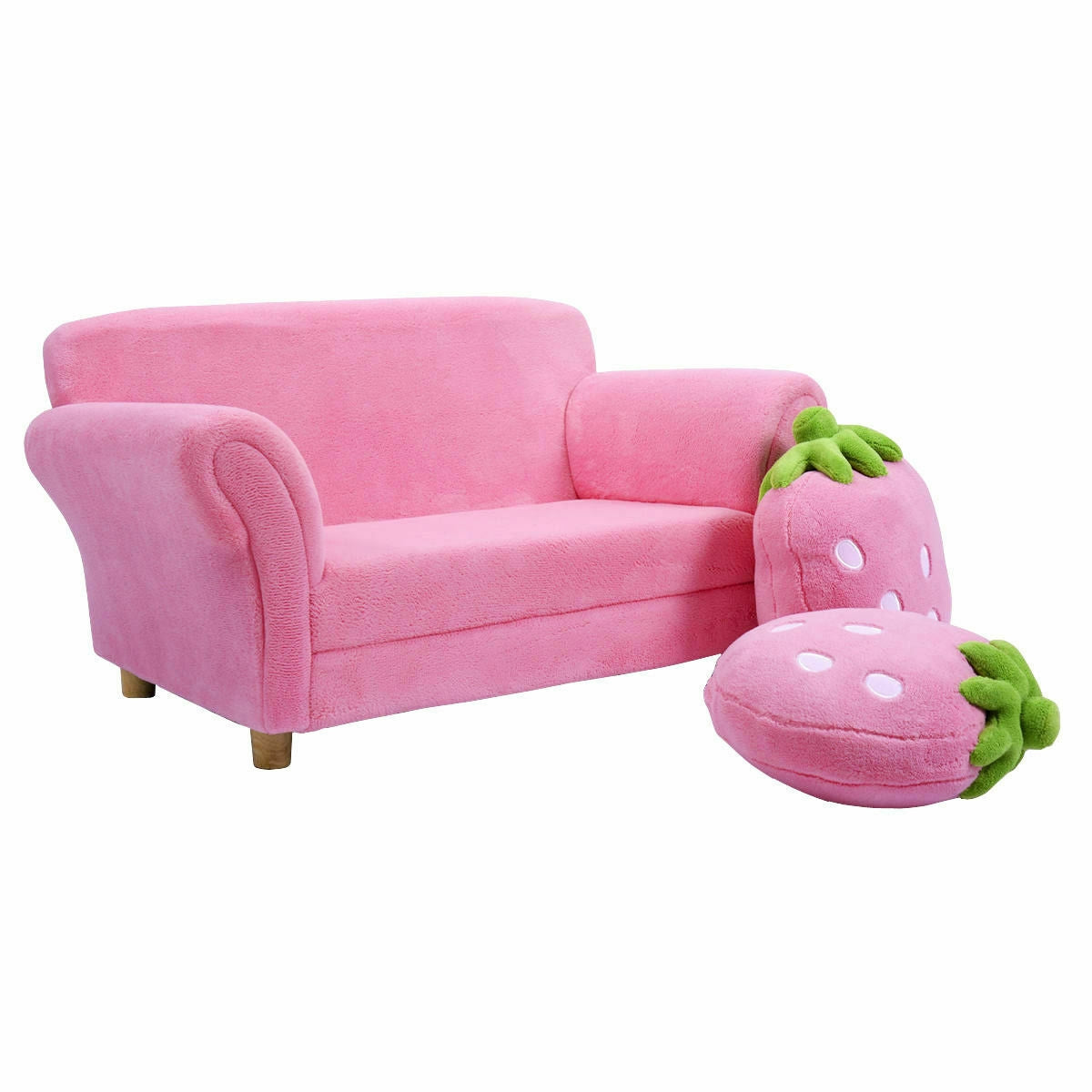 Kids Strawberry Armrest Sofa Chair with 2 Pillows - Pink
