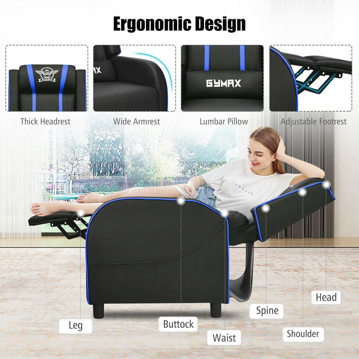 Gaming Recliner Chair with Massage and Footrest