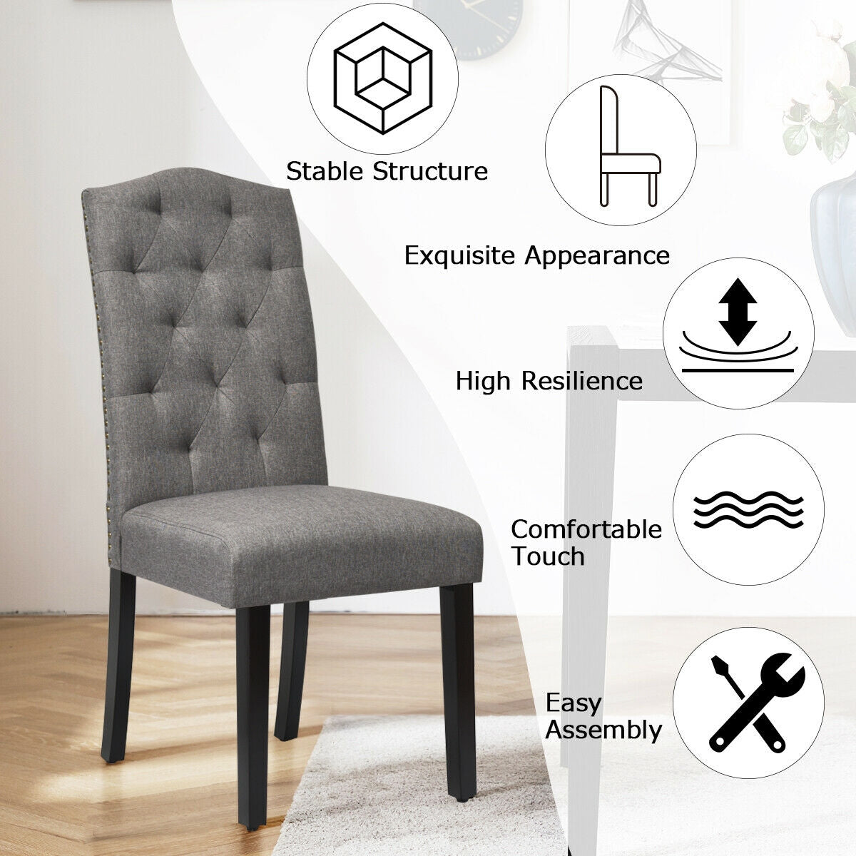 Tufted Upholstered Dining Chairs Set of 2 - Gray