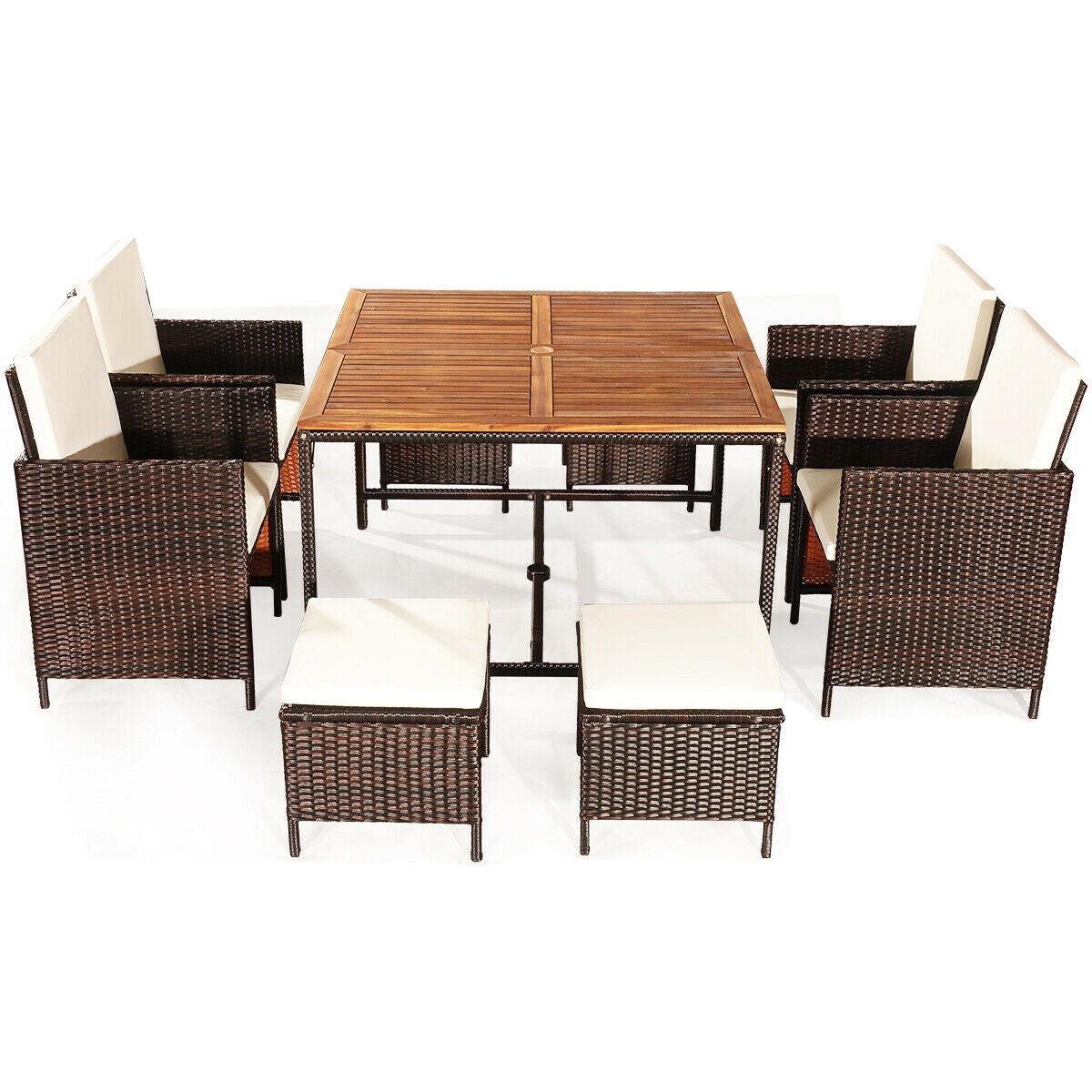 9-Piece Patio Rattan Dining Set with Cushioned Chairs