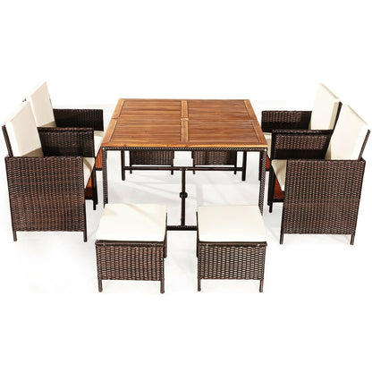 9-Piece Patio Rattan Dining Set with Cushioned Chairs