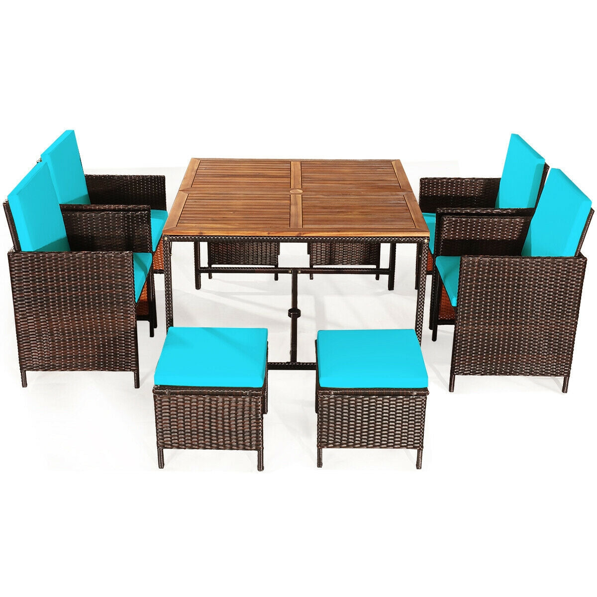9-Piece Patio Rattan Dining Set with Cushioned Chairs