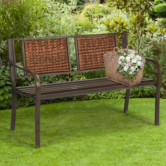 Outdoor Garden Bench with Steel Frame and PE Rattan - 500 lbs
