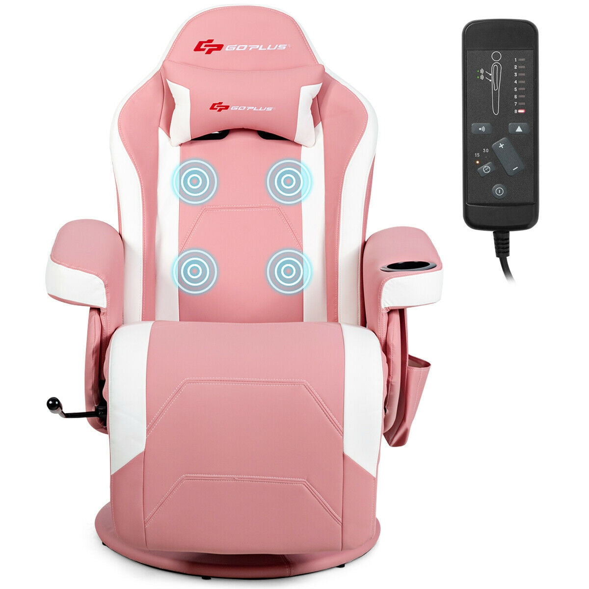 Massage Gaming Chair with Footrest and Lumbar Support - Pink