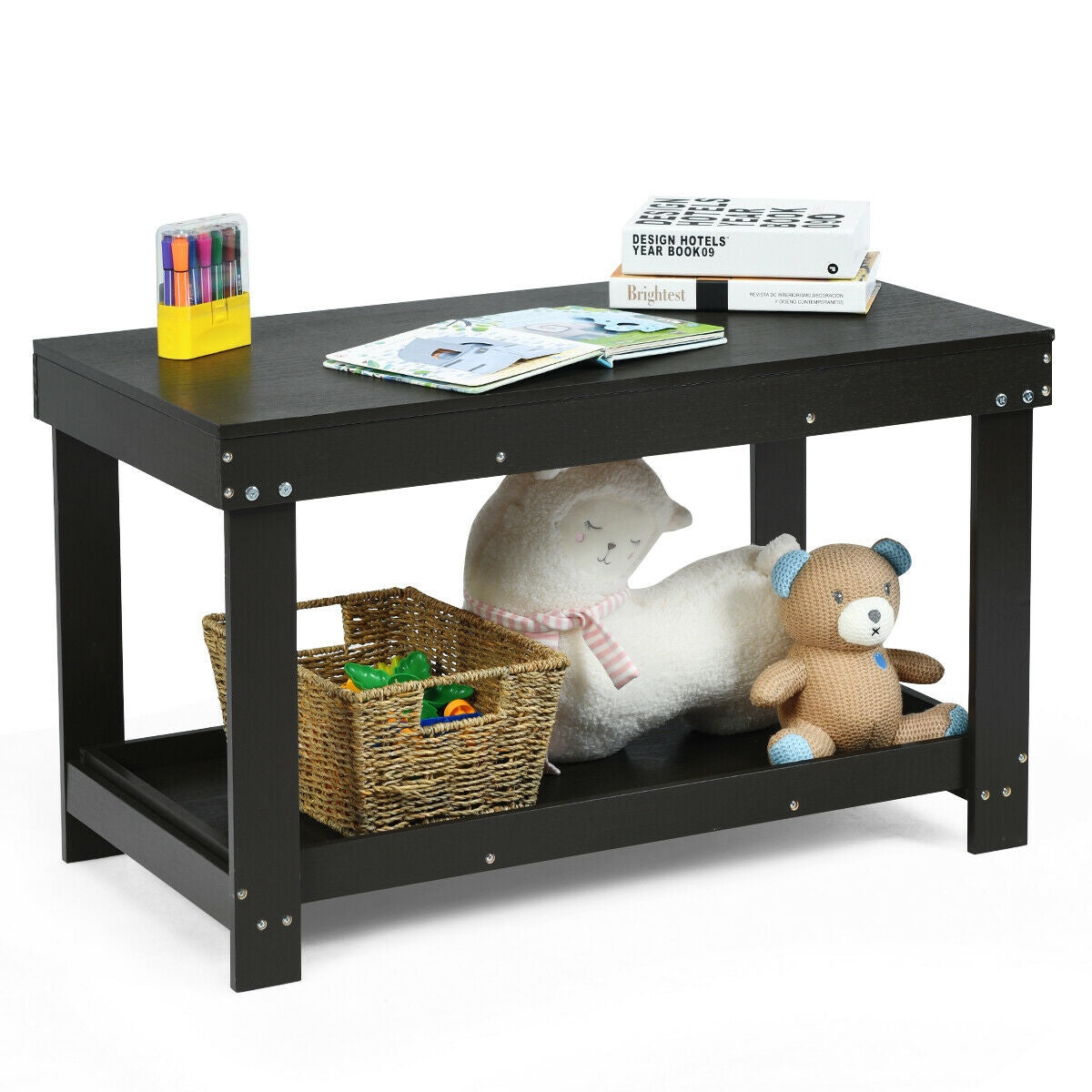 Kids Activity Play Table with Storage - Solid Pine Wood