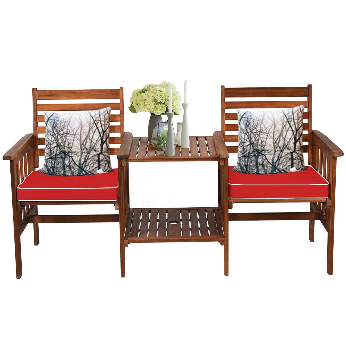 Acacia Wood Patio Conversation Set with Loveseat & Coffee Table