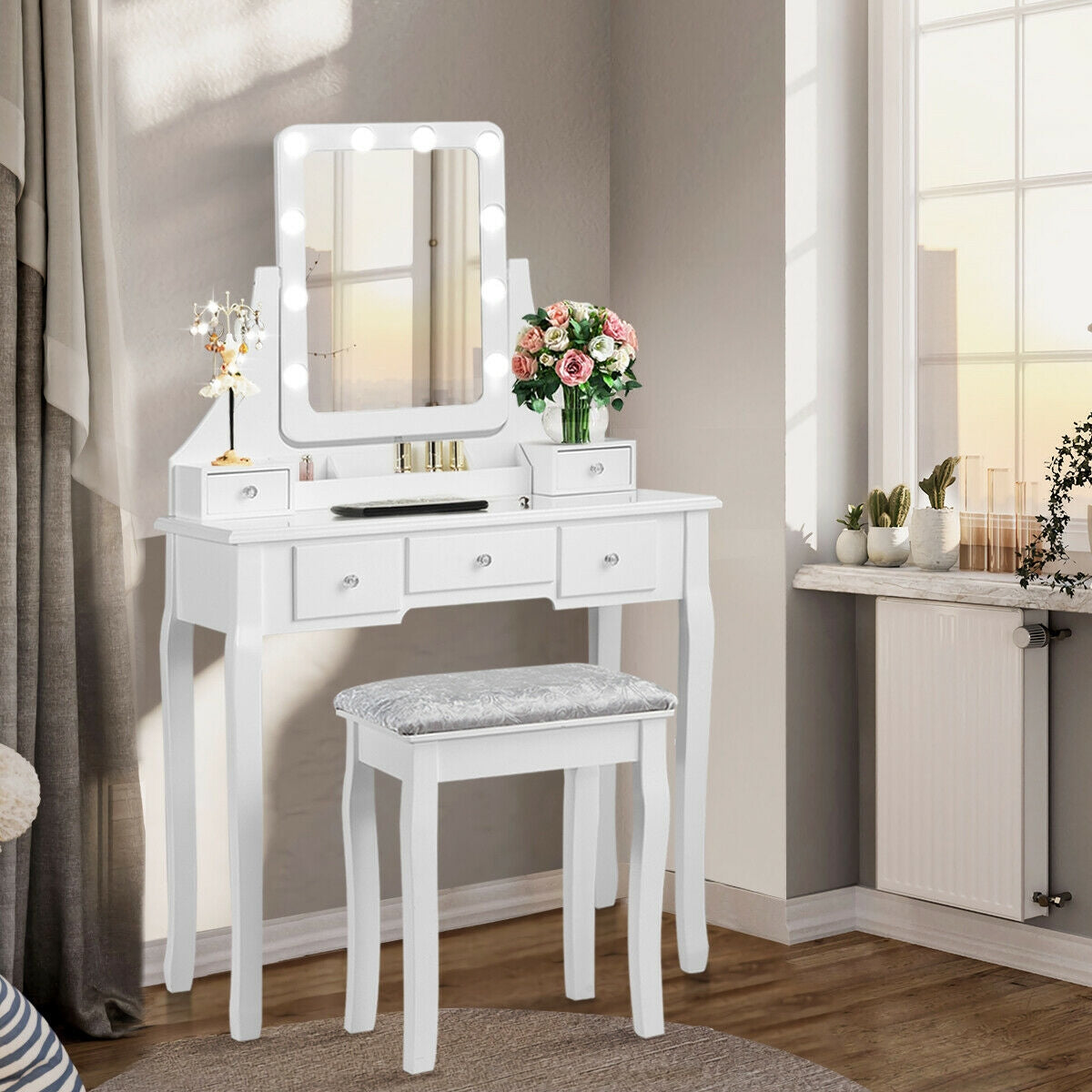 Vanity Dressing Table Set with 10 Dimmable Bulbs & Stool