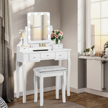 Vanity Dressing Table Set with 10 Dimmable Bulbs & Stool
