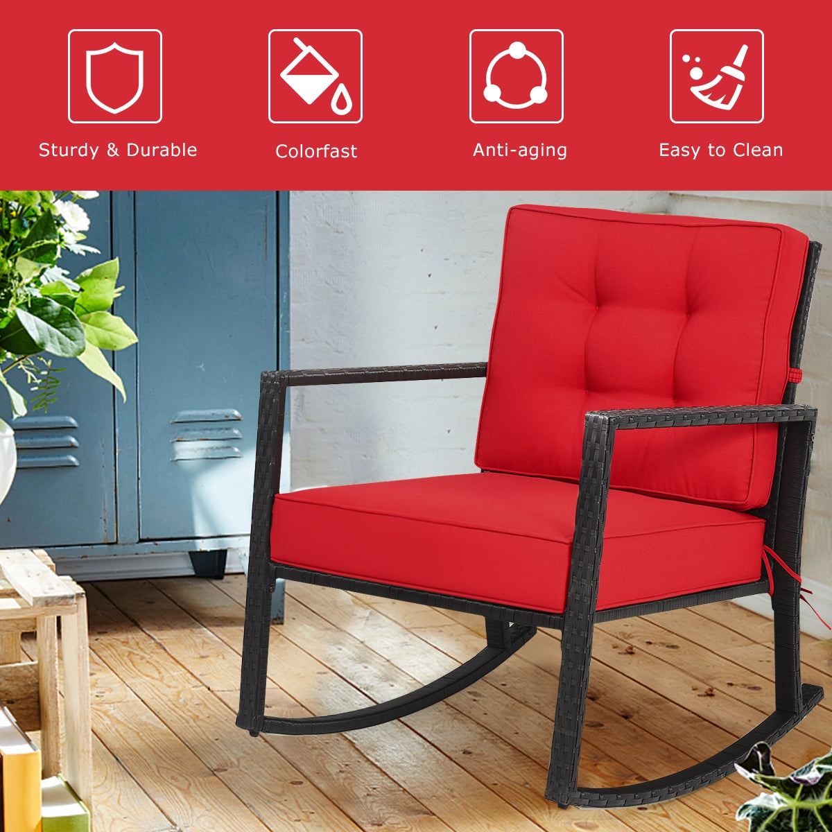 Rattan Rocking Chair with Cushion for Patio