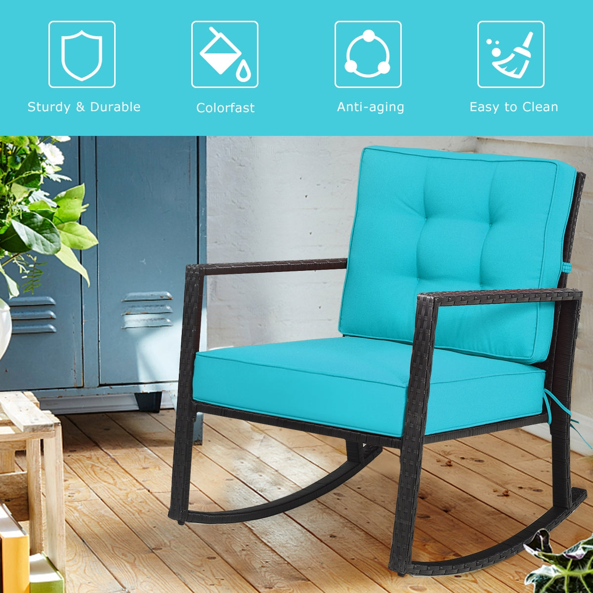 Rattan Rocking Chair with Cushion for Patio