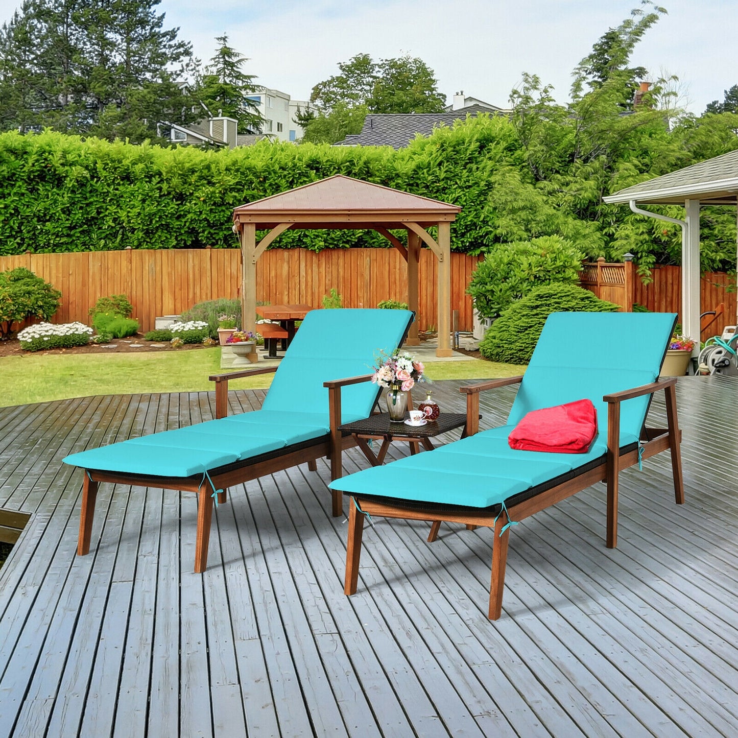 3-Piece Patio Lounge Chair Set with Folding Table