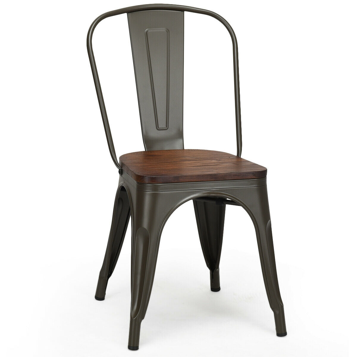 Stackable Metal Dining Chairs with Wood Seat, Set of 4