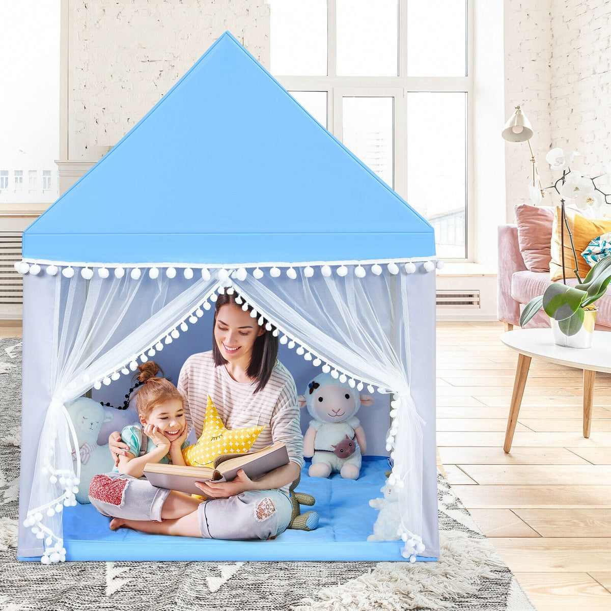 Kids Play Tent Large Playhouse Children Play Castle Fairy Tent Gift with Mat