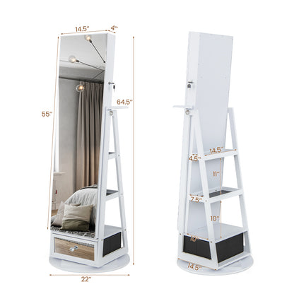 360° Swivel Jewelry Armoire with Full-Length Mirror & LED Lights