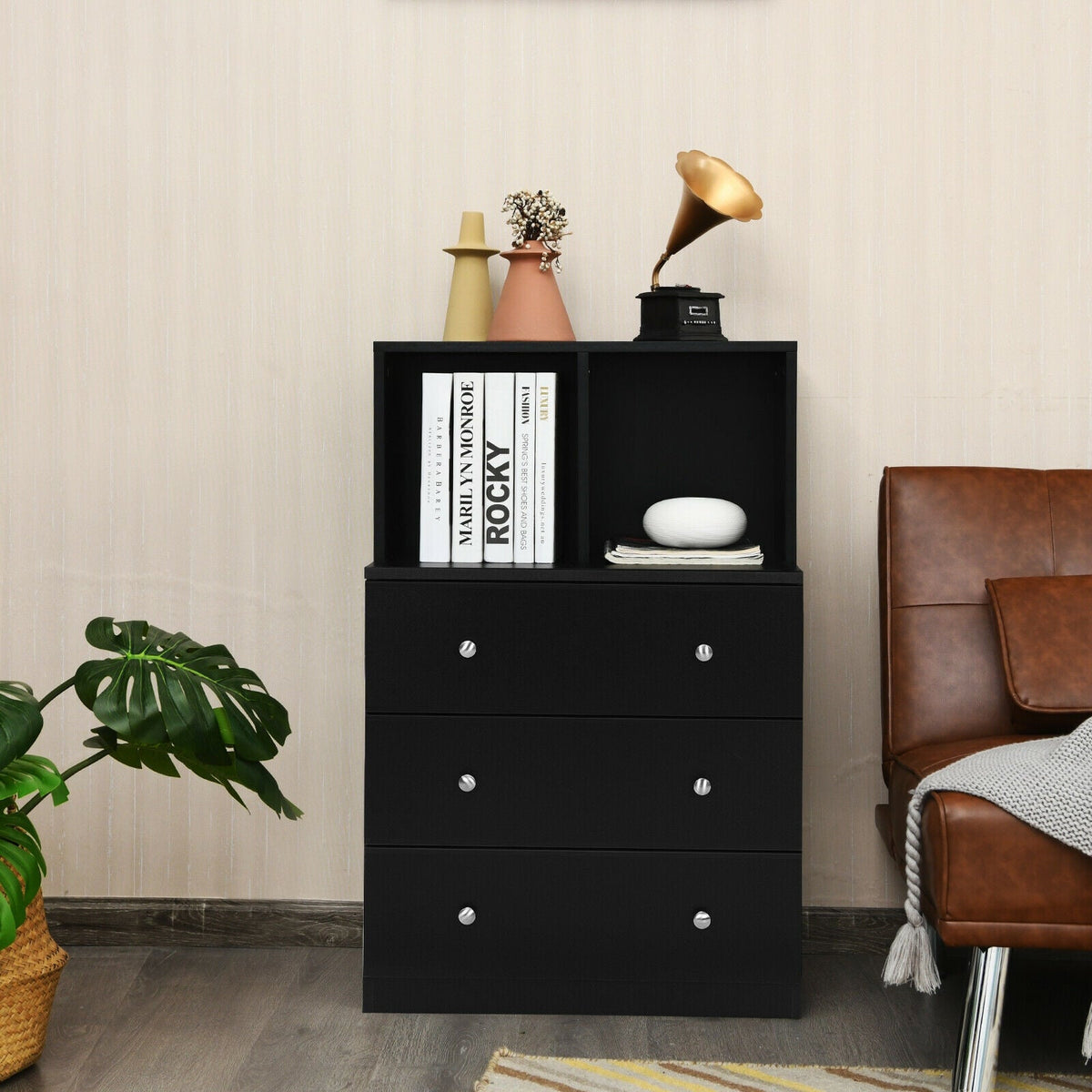 3 Drawer Dresser with Cubbies Storage Chest for Bedroom