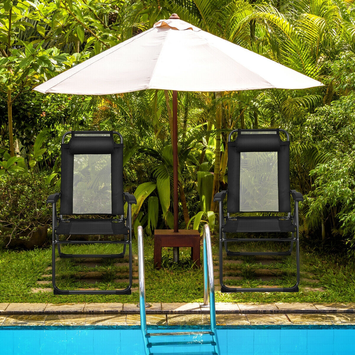 Adjustable Folding Patio Chairs with Headrest, Set of 4