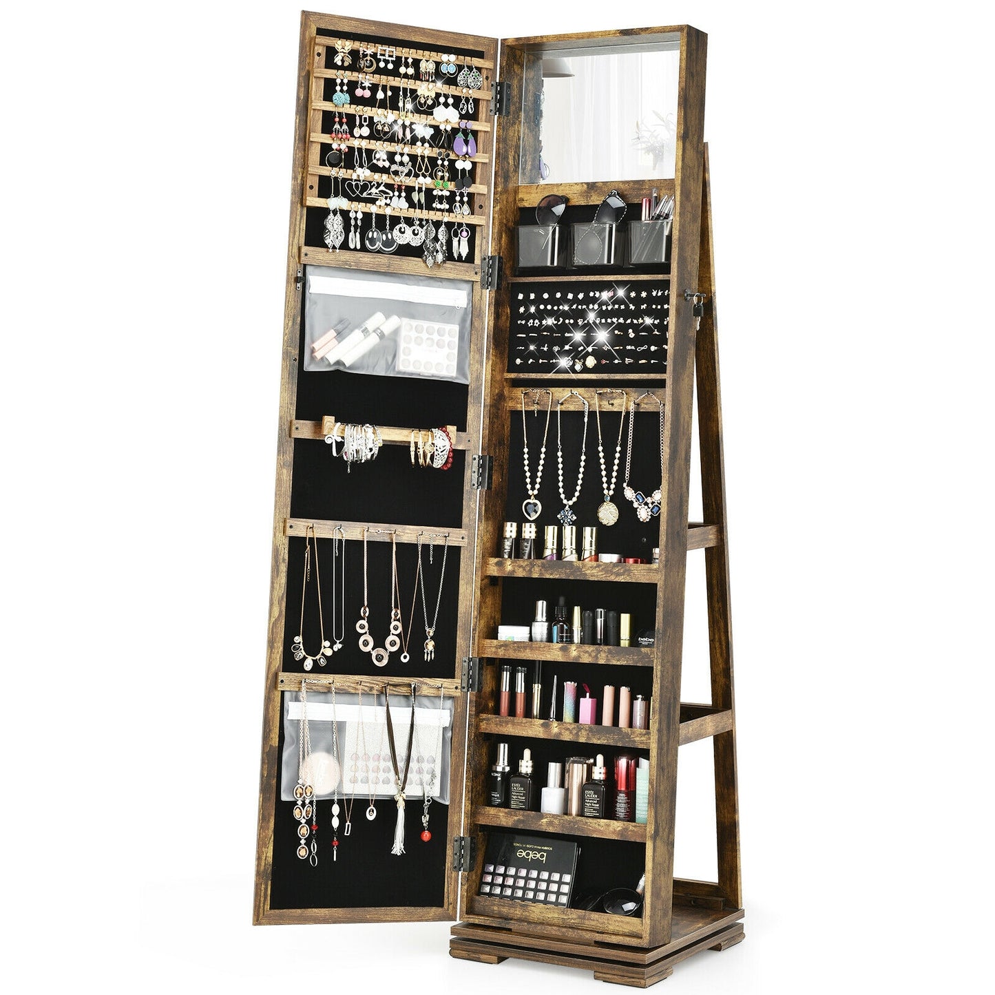 Jewelry Armoire with Full-Length Mirror and 360° Rotation