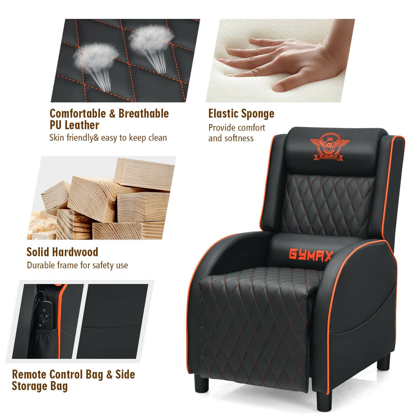 Gaming Recliner Chair with Massage and Adjustable Backrest