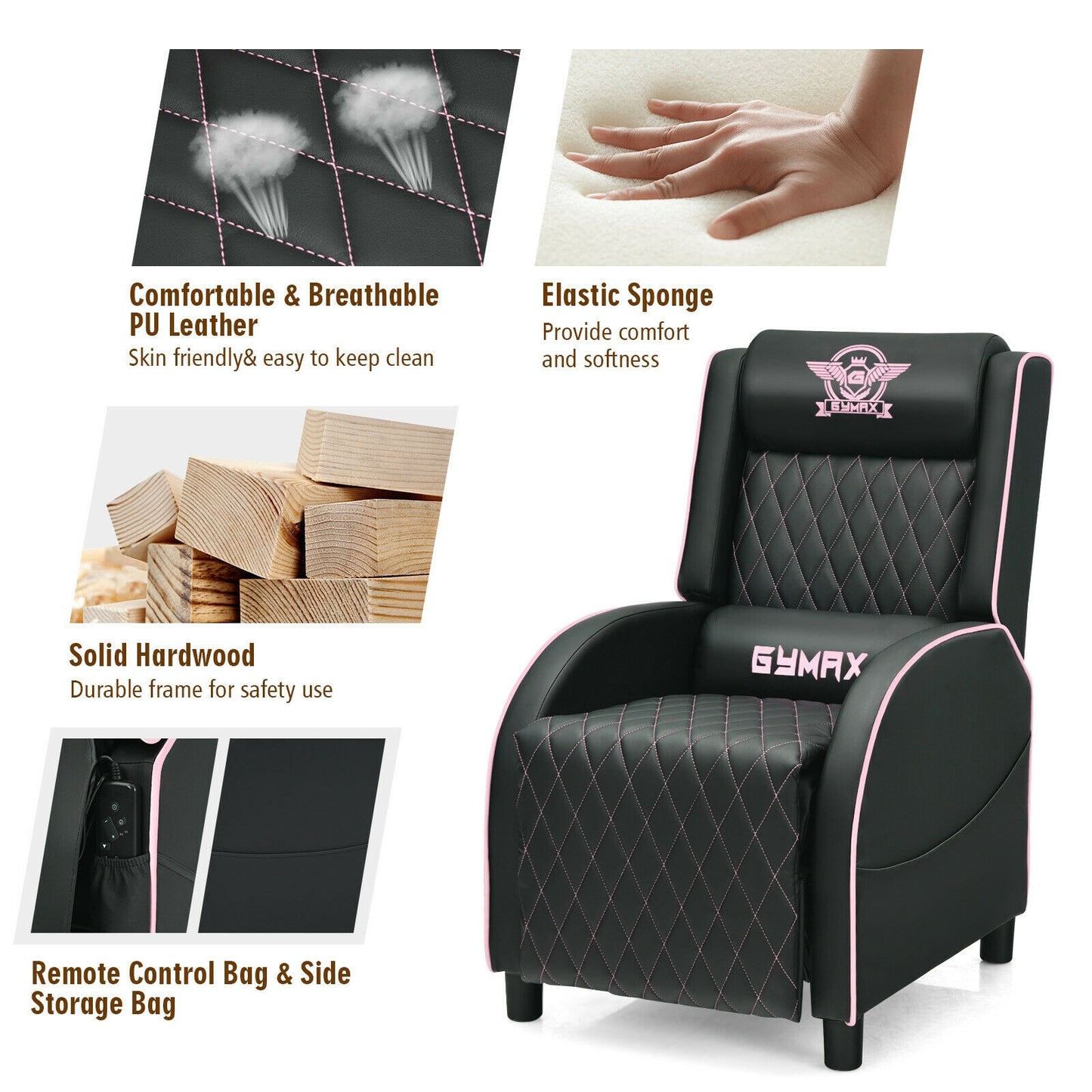 Gaming Recliner Chair with Massage and Adjustable Backrest