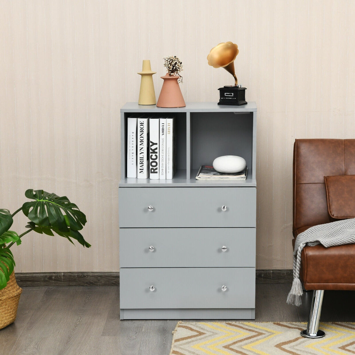 3 Drawer Dresser with Cubbies Storage Chest for Bedroom