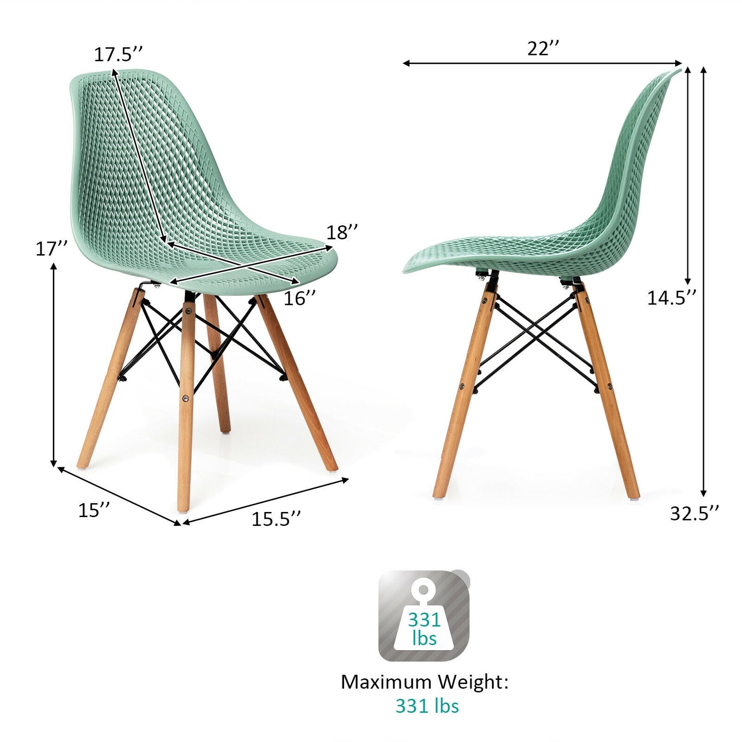 Modern Dining Chairs Set of 2 with Wood Legs