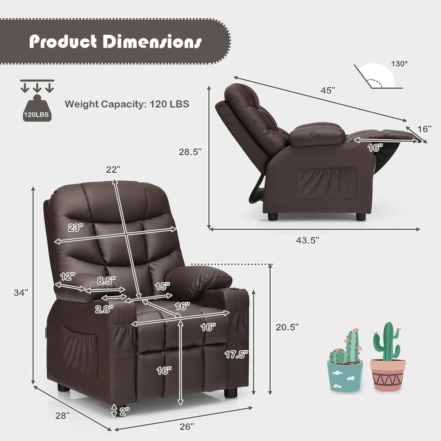 Kids Recliner Chair with Cup Holder and Footrest