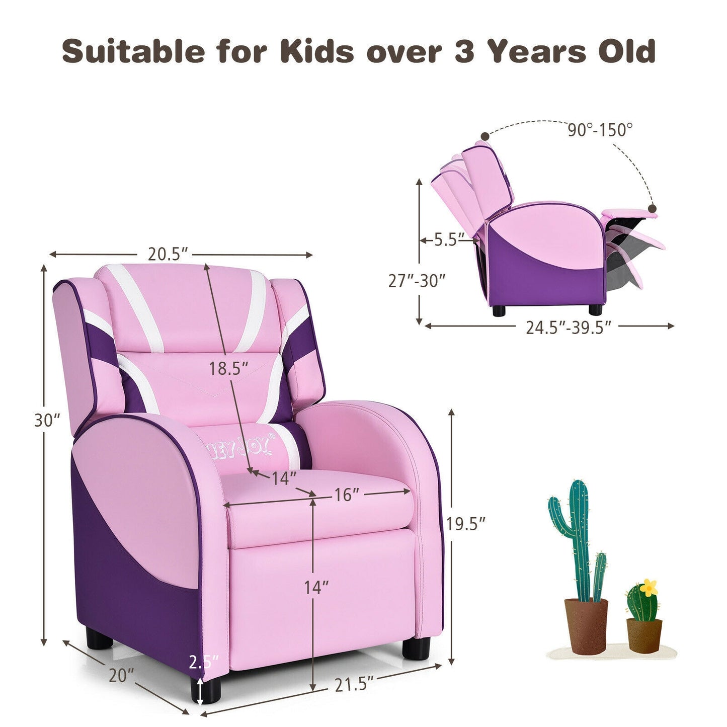 Kids Recliner Chair with Side Pockets - Adjustable Leather