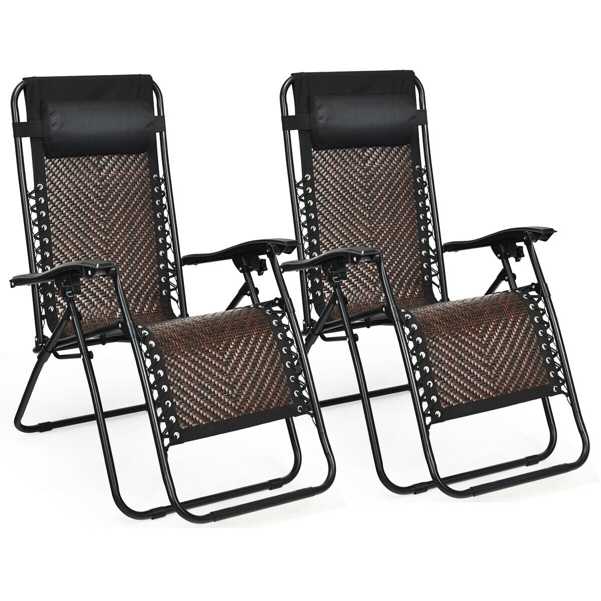 Folding Zero Gravity Lounge Chair Set - 2 Piece Rattan