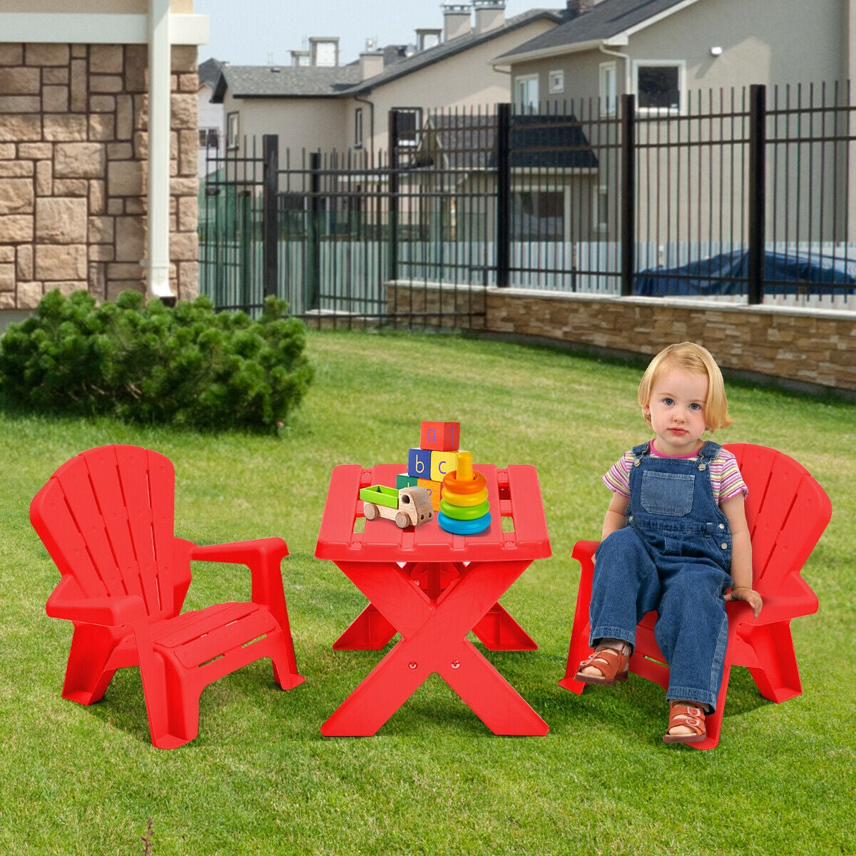 Kids Table and Chair Set - 3-Piece Plastic Play Furniture