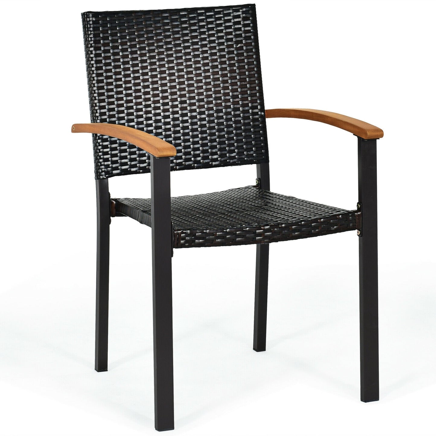 Outdoor Patio Dining Chairs Set of 4 with Rattan & Acacia Wood