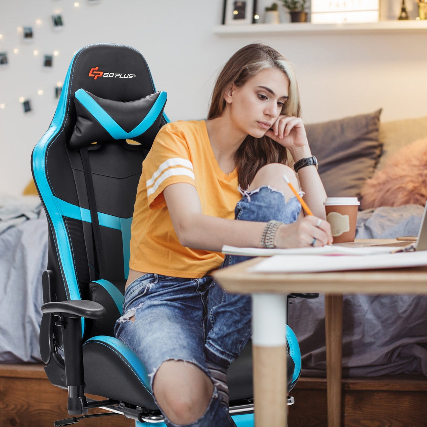Gaming Chair with Lumbar Massage and Footrest