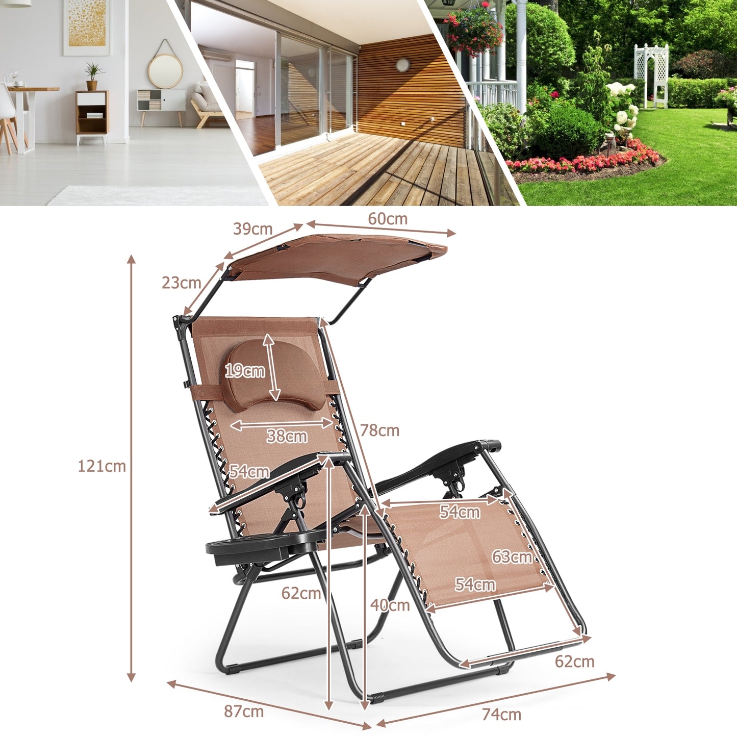 Folding Recliner Lounge Chair with Adjustable Canopy