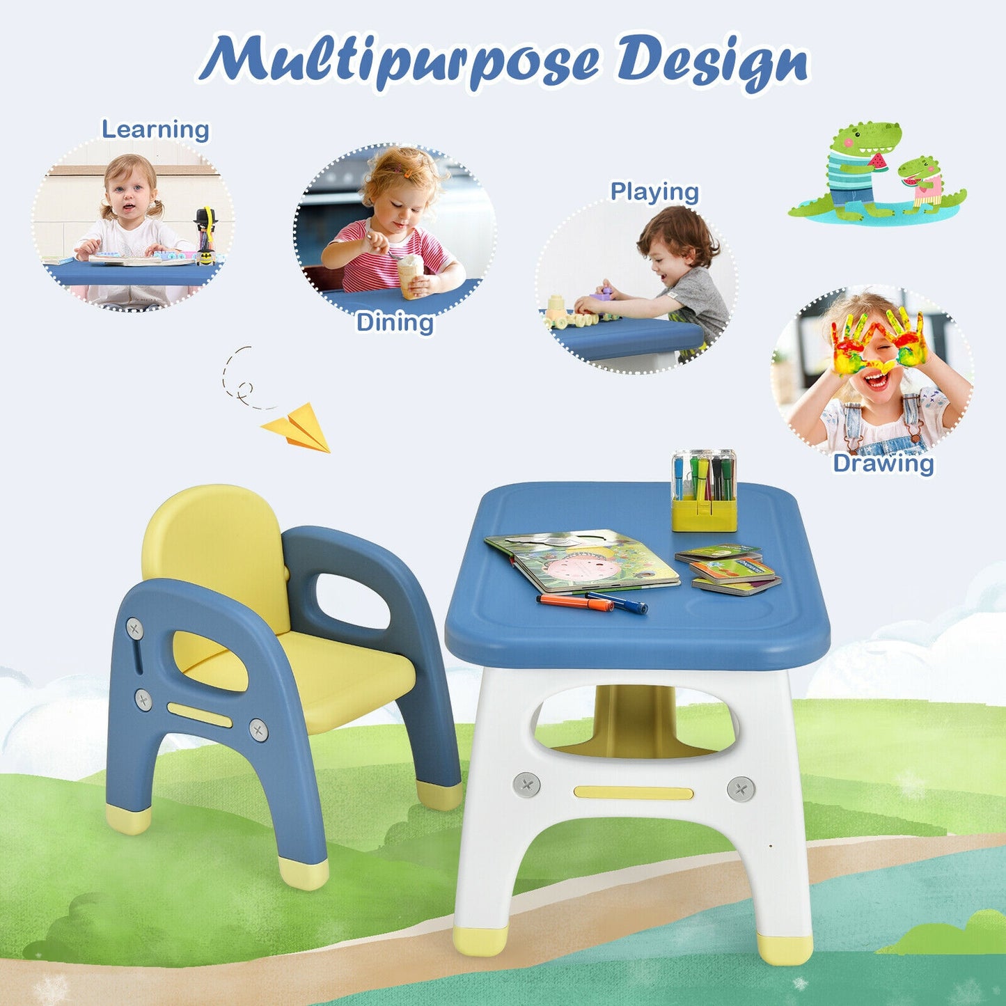Kids Activity Table and Chair Set with Montessori Toys