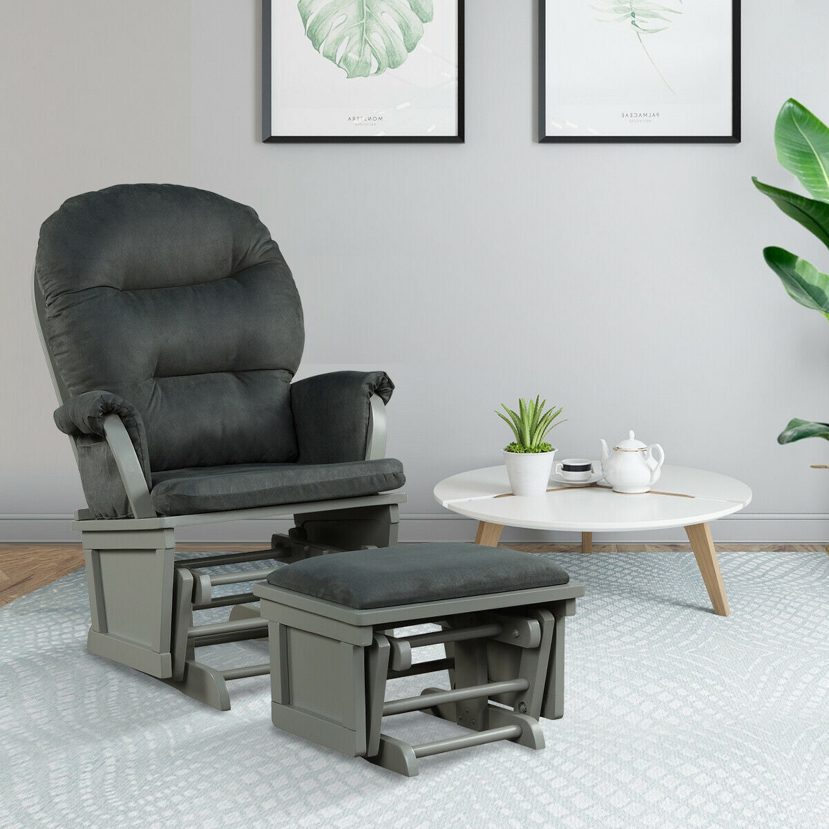 Nursery Glider and Ottoman Set with Padded Armrests