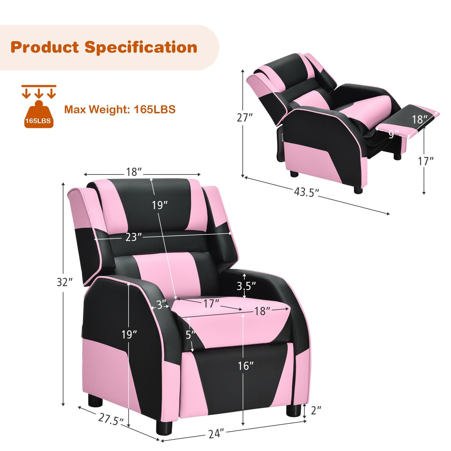Kids Gaming Recliner with Headrest and Footrest