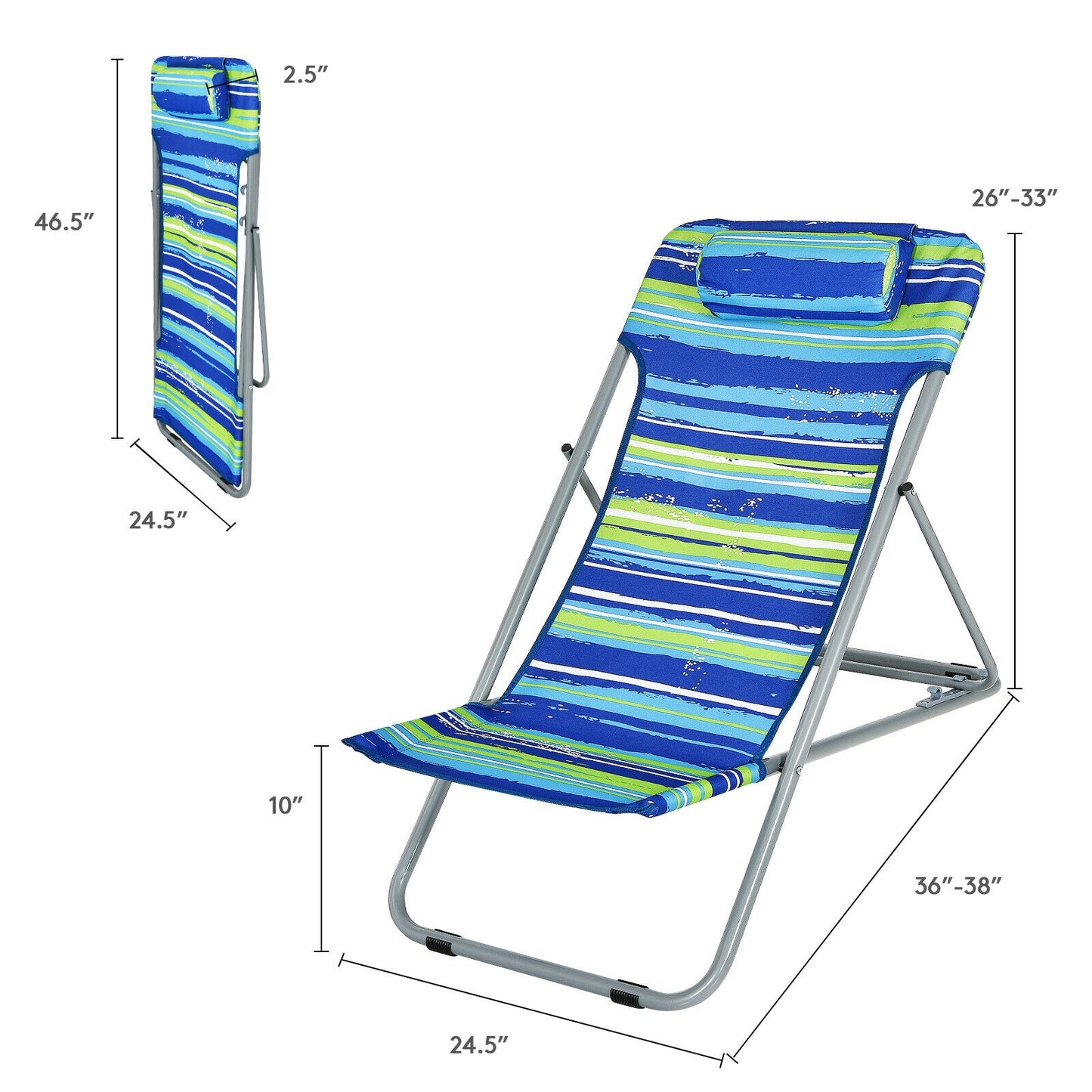 Portable Beach Chair Set of 2 with Adjustable Backrest