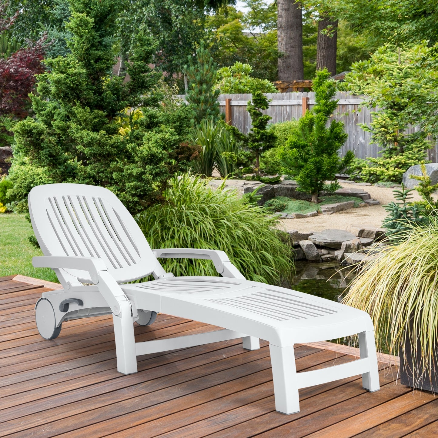 Adjustable Patio Sun Lounger with Wheels and Storage