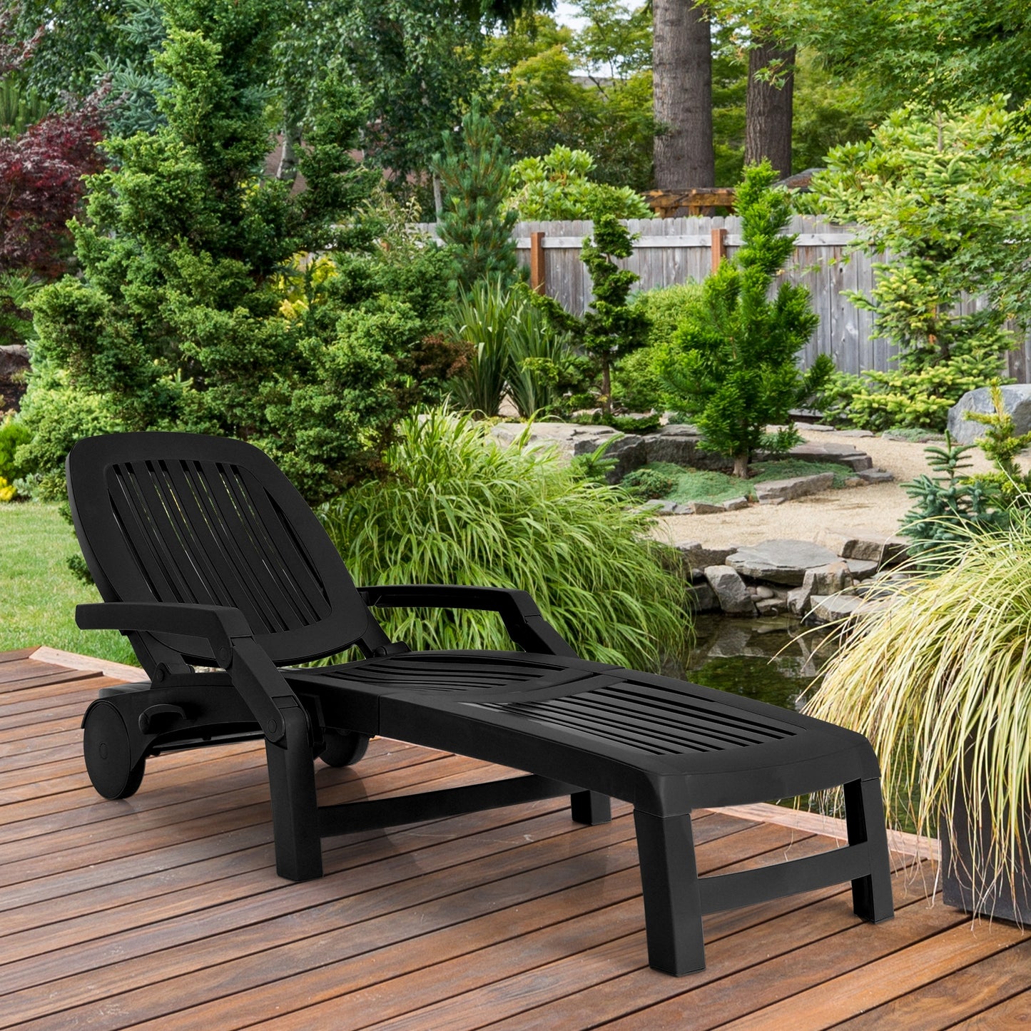 Adjustable Patio Sun Lounger with Wheels and Storage