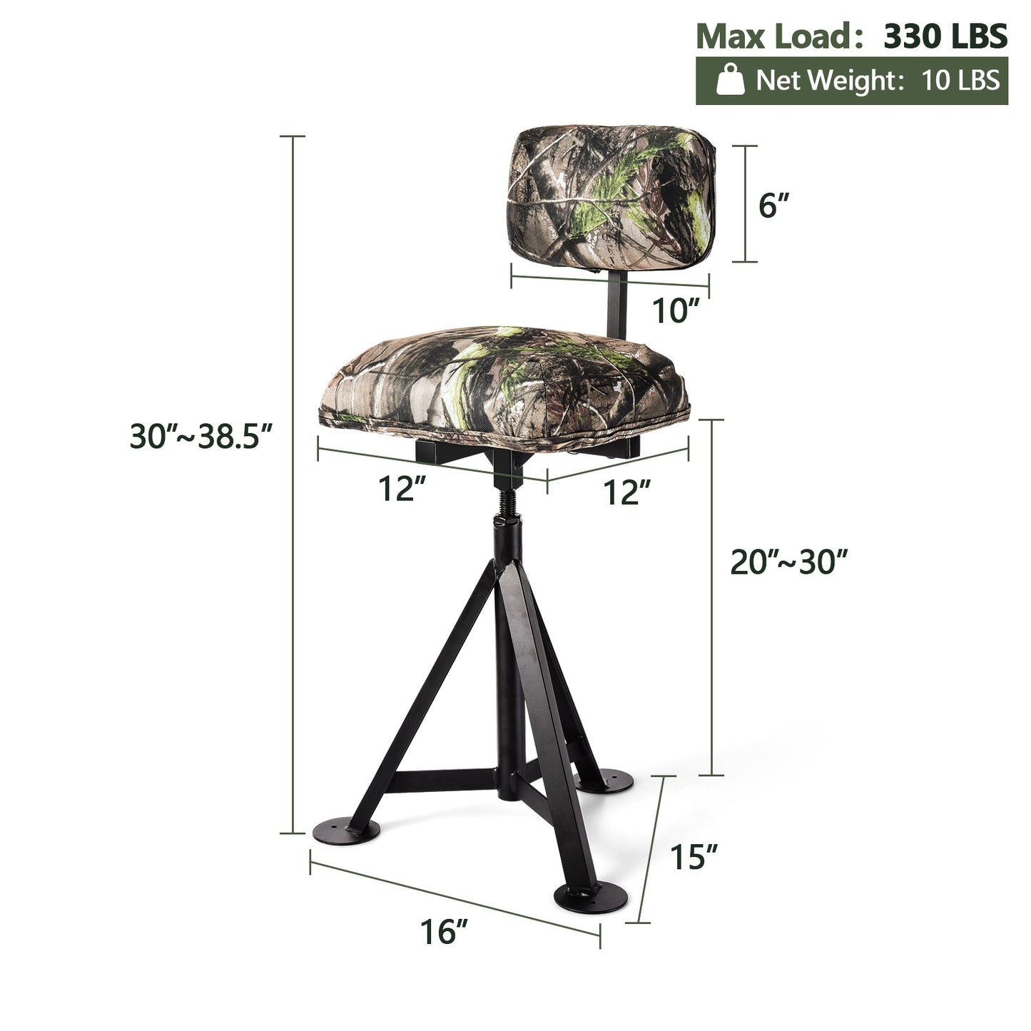 Swivel Hunting Chair with Detachable Backrest and Tripod Base