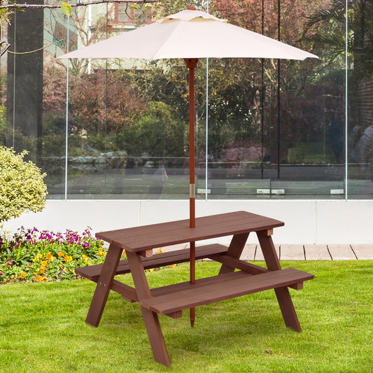 Kids Picnic Table with Umbrella - 4 Seat Outdoor Bench Set
