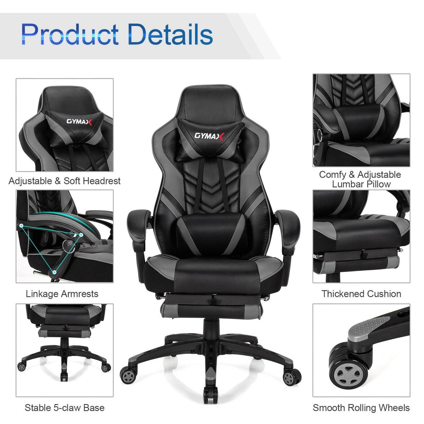 Gaming Chair with Footrest and Adjustable Backrest