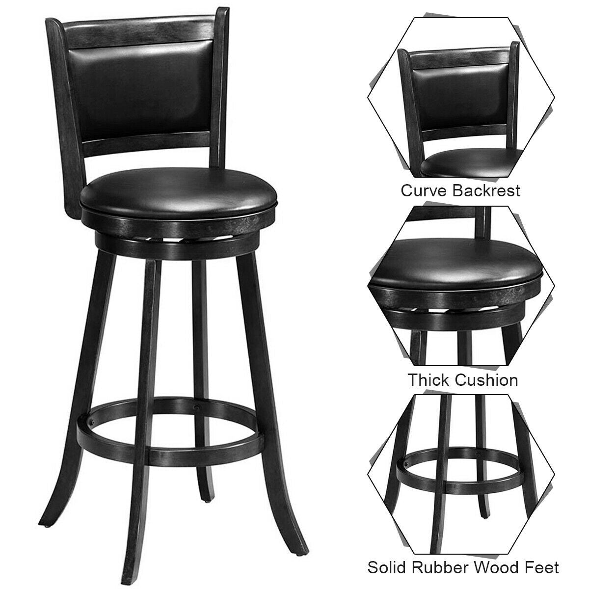 29-Inch Swivel Bar Stools Set of 2 with Cushioned Seat