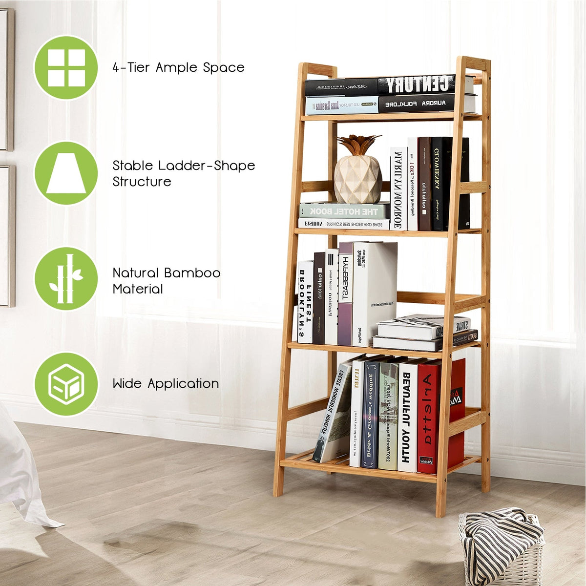 4-Tier Bamboo Plant Rack with Guardrails Stable and Space-Saving