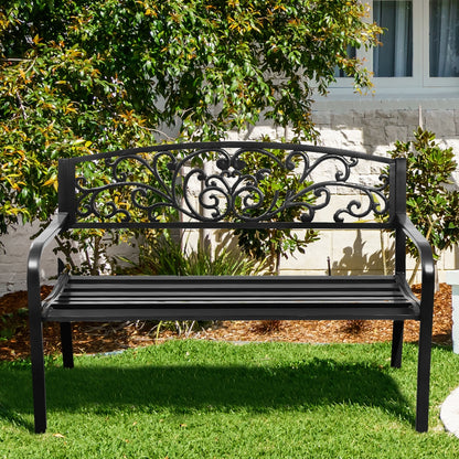 50-Inch Steel Frame Patio Bench with Cast Iron Backrest