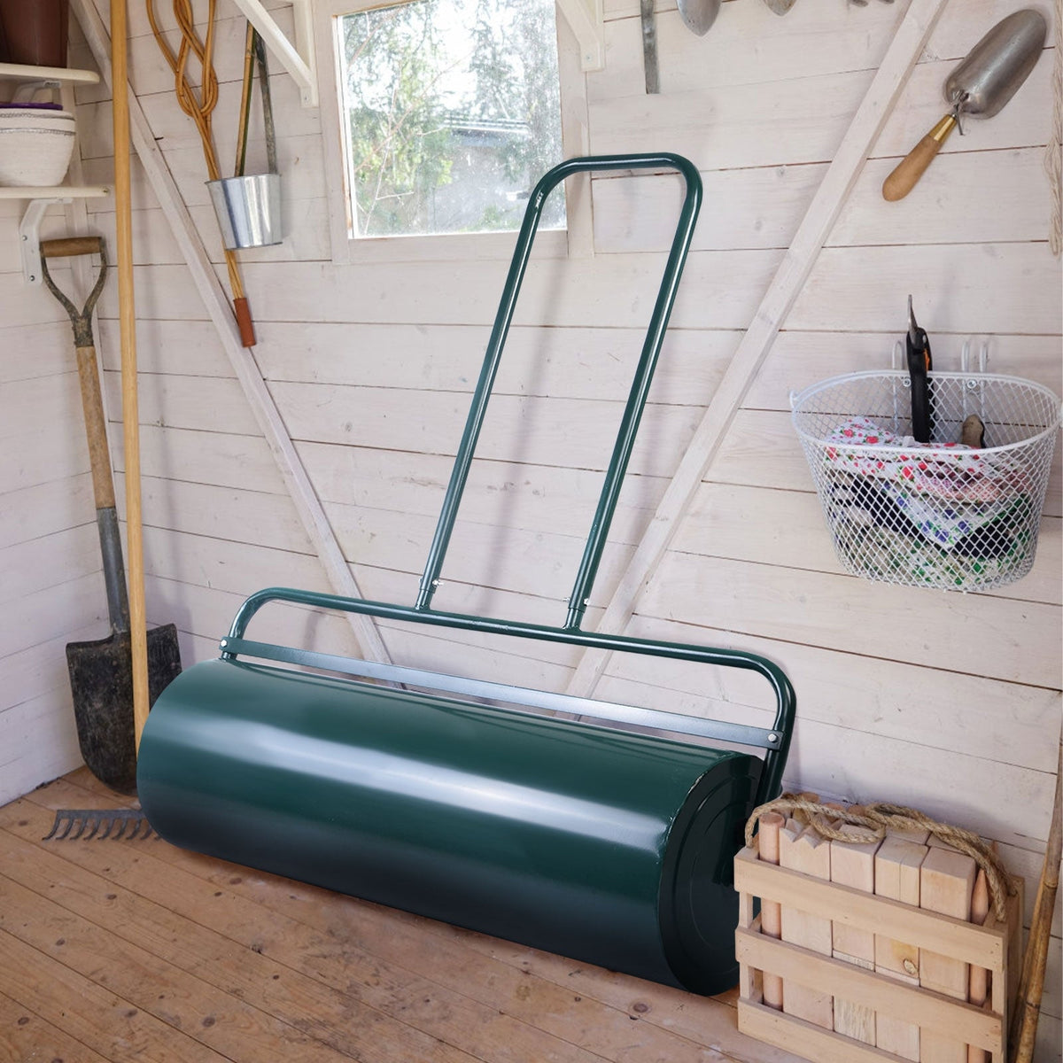 36 x 12 Inch Tow Lawn Roller Water Filled Metal Push Roller