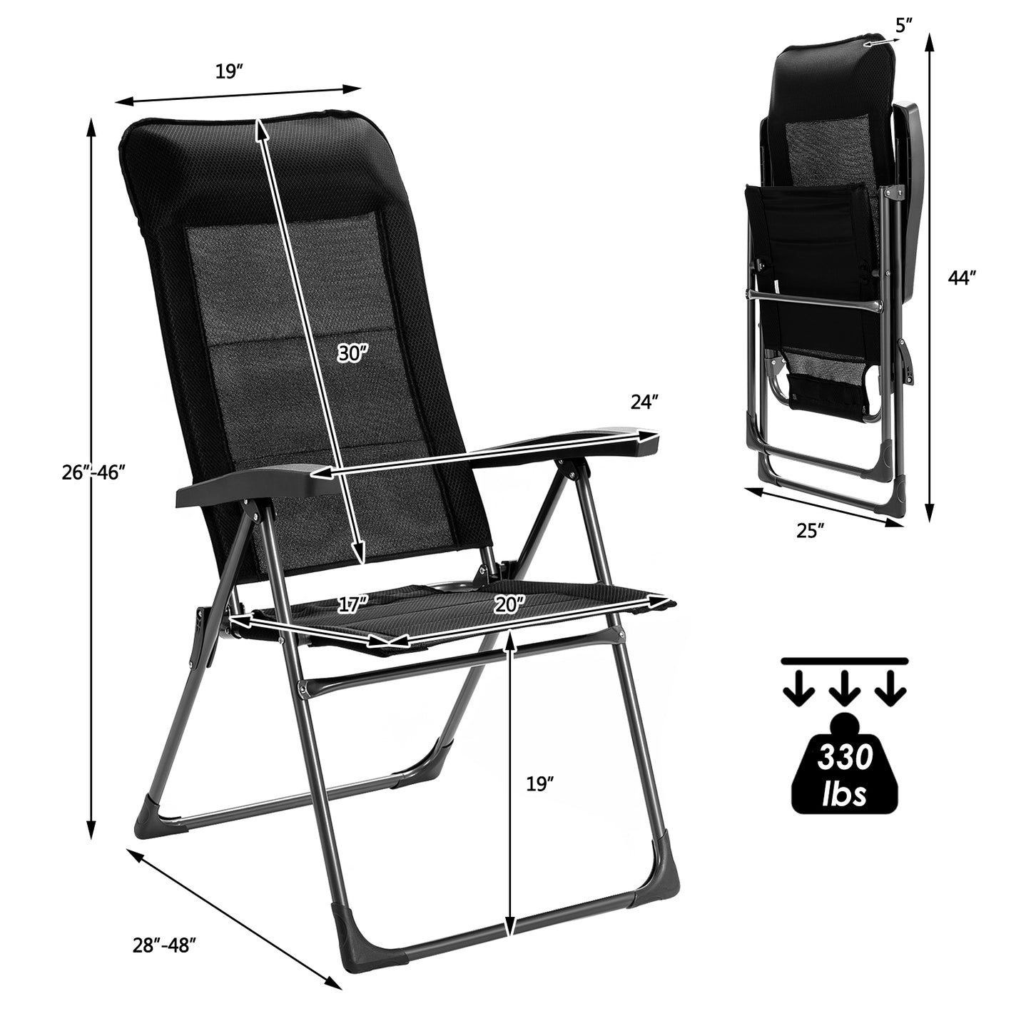 Folding Patio Dining Chairs Set of 2 with Adjustable Backrest