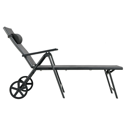 Adjustable Patio Lounge Chair with Wheels and Neck Pillow