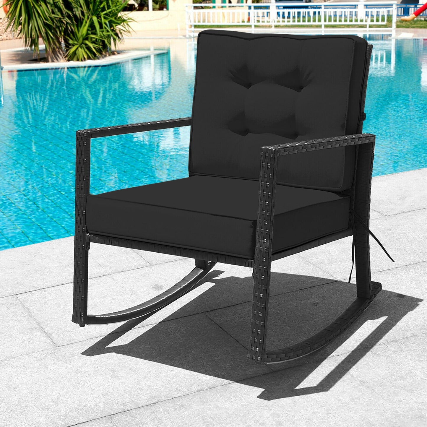 Rattan Rocking Chair with Cushion for Patio